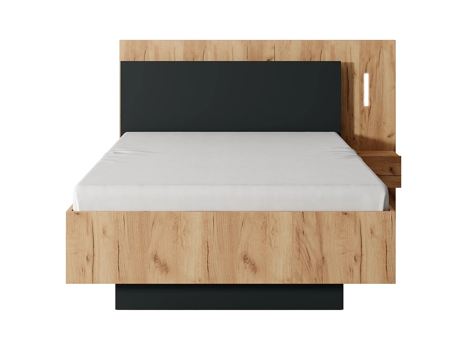 Bed met nachtkastjes 120 x 200 cm - 2 lades - Met ledverlichting - Kleur: naturel en antraciet - FRANCOLI