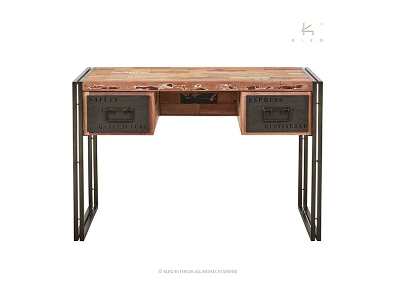 Nautical bureau en bois de bateau recyclé - 2 tiroirs - Style Industriel - L120 - H80