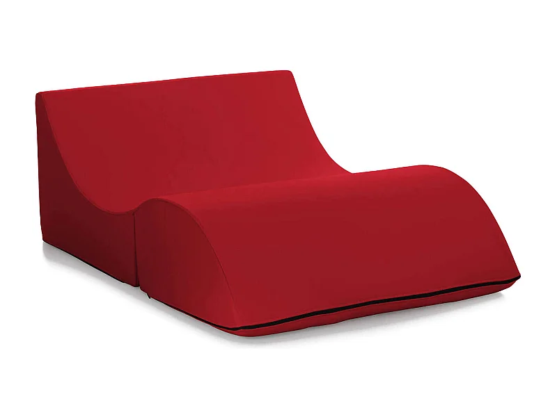 Dabbes opklapbed, Poef om te bouwen tot tweepersoonsbed, 100% Made in Italy, Poef om te bouwen tot chaise longue in eco-leer, 100x200h70 cm, Rood
