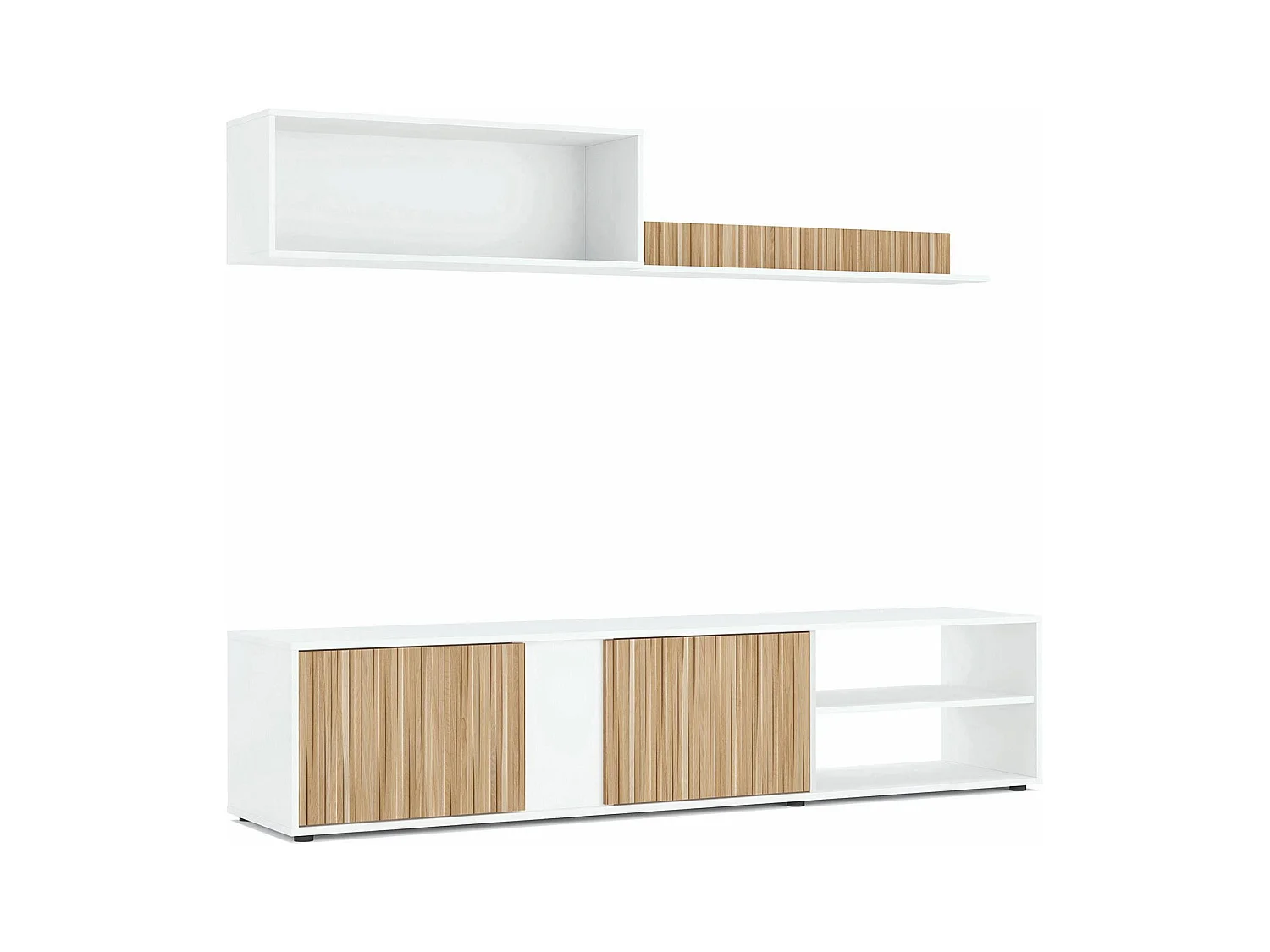 Unité murale Daasmundse, Meuble TV meuble de salon, Composition d'ensemble de salon, Ensemble de salon avec unité murale, 180x33h40 cm, Blanc et Chêne
