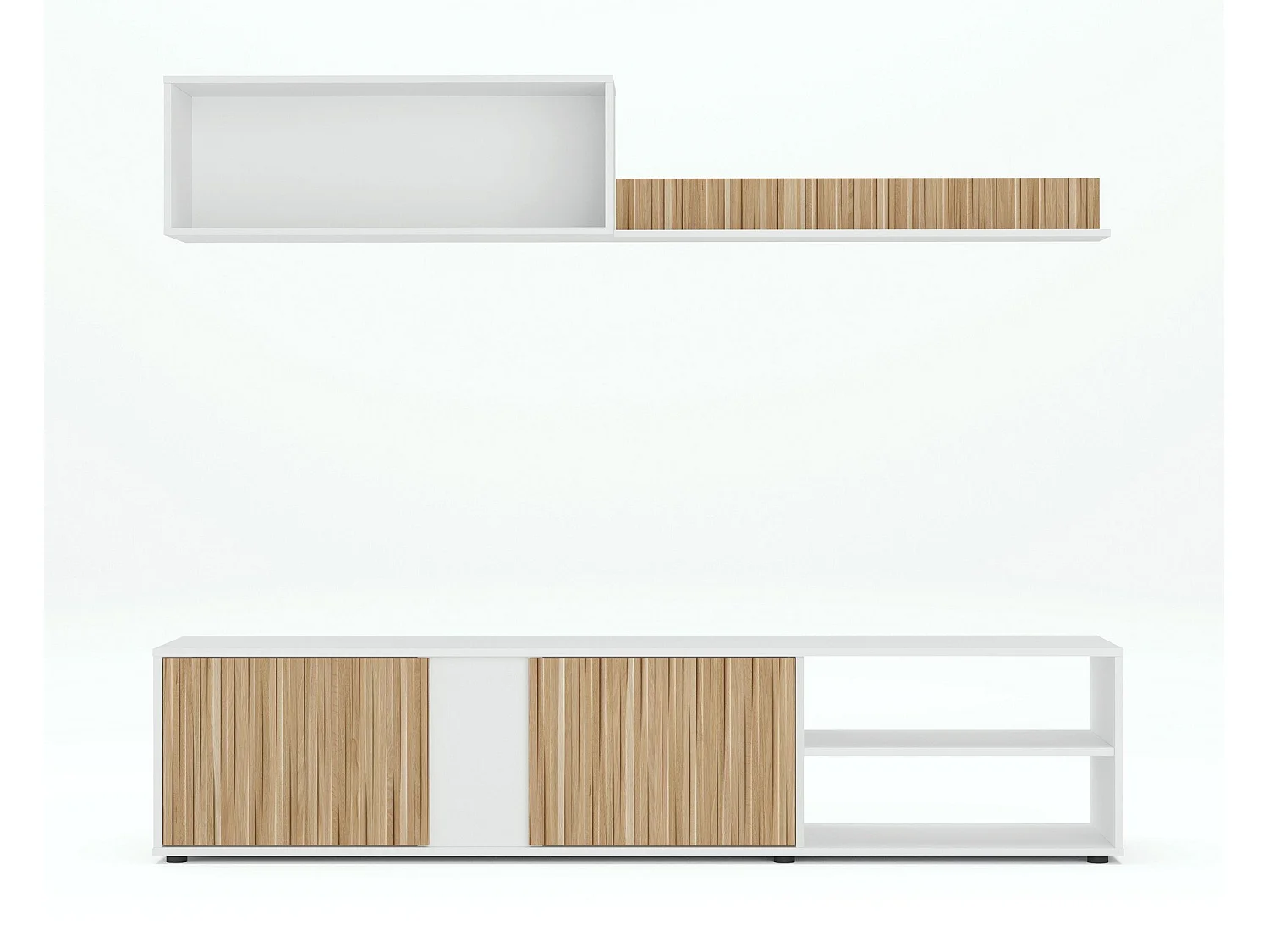 Unité murale Daasmundse, Meuble TV meuble de salon, Composition d'ensemble de salon, Ensemble de salon avec unité murale, 180x33h40 cm, Blanc et Chêne