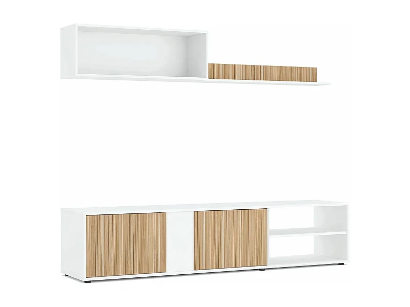 Daasmundse wandmeubel, TV-meubel woonkamermeubel, Samenstelling woonkamerset, Woonkamerset met wandmeubel, 180x33h40 cm, Wit en Eiken