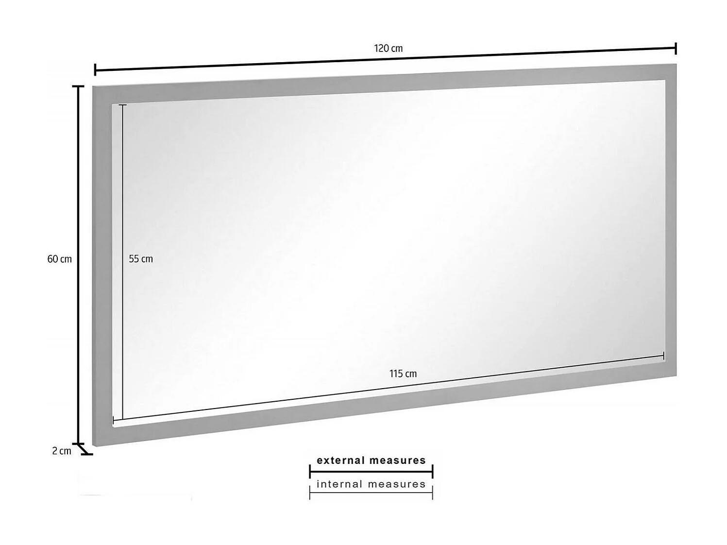 Miroir Dmara, Miroir de salle de bain, 100% Made in Italy, 120x2h60 cm, Blanc brillant