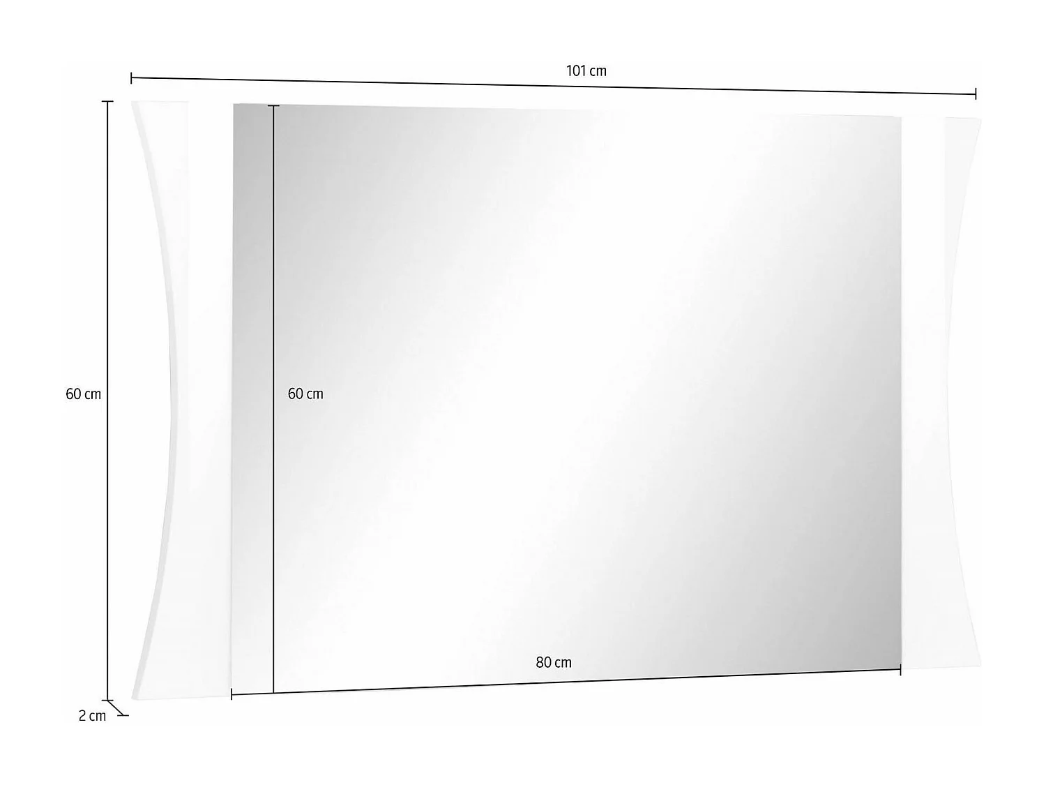 Spiegel Dcassat, Badezimmerspiegel, 100% Made in Italy, cm 110x2h60, glänzend weiÃŸ