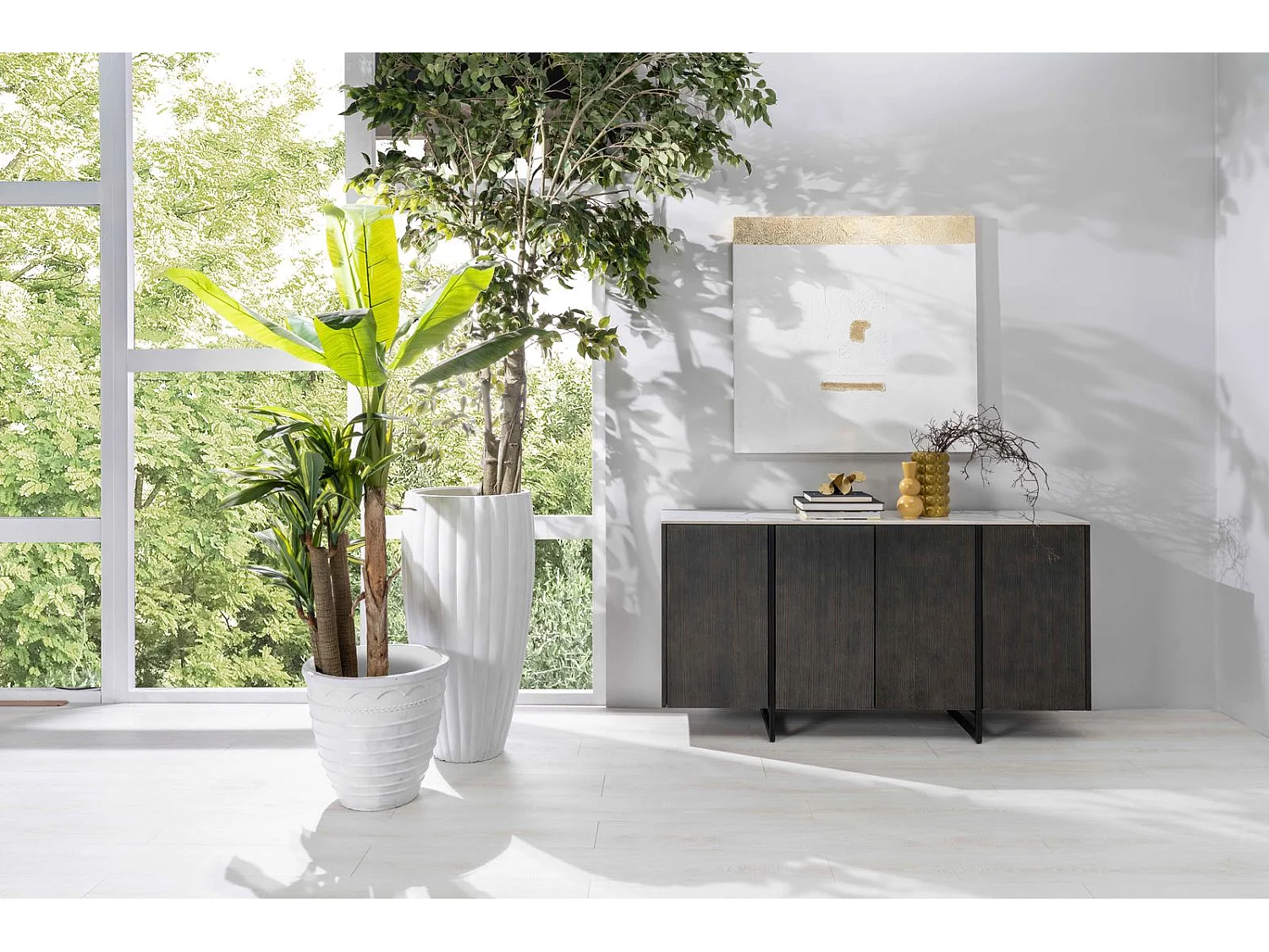 Alpha – 4-türiges Sideboard (160 x 40 x H 85 cm) aus dunkelgrauer Keramik