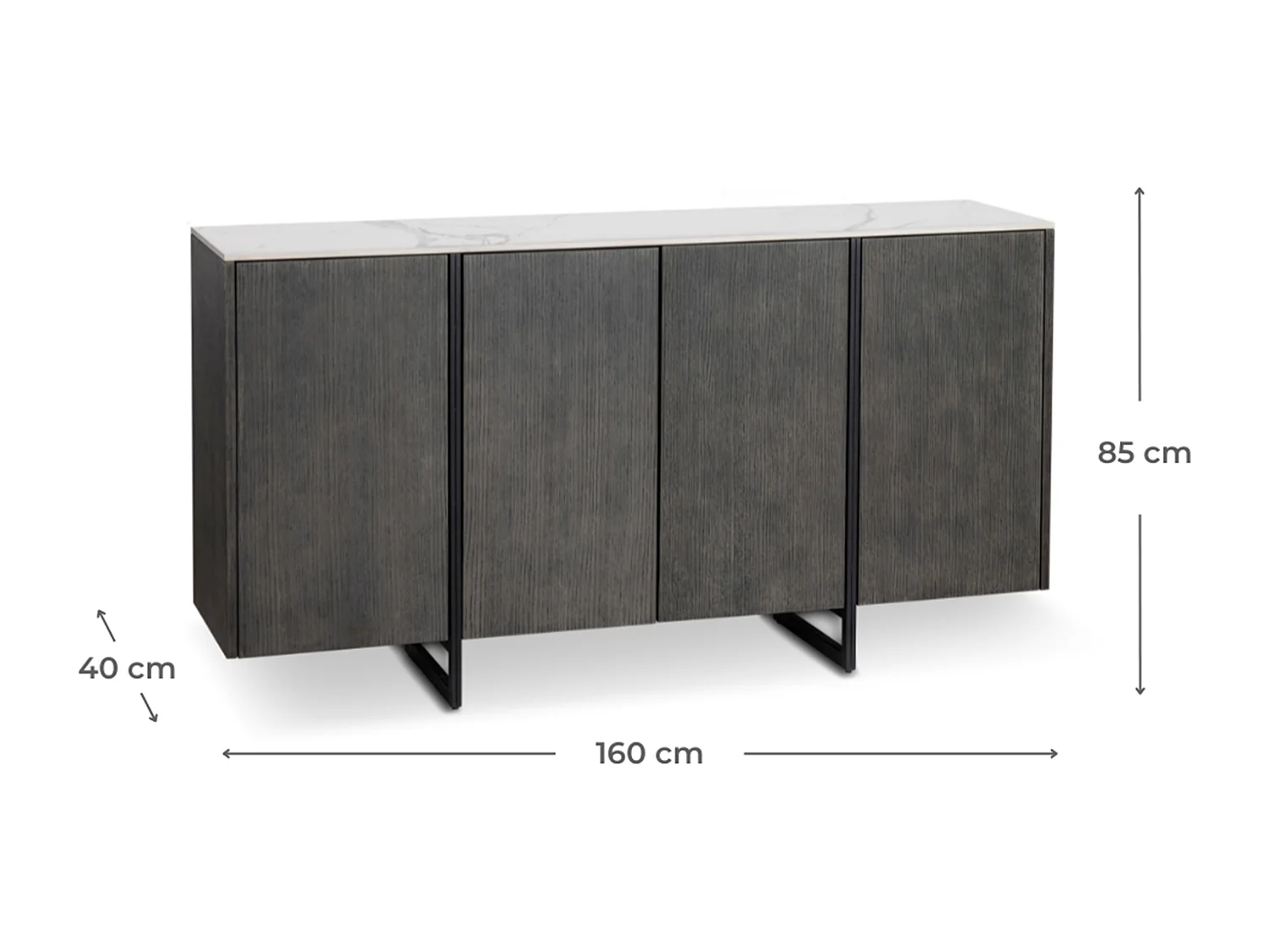 Alpha – 4-türiges Sideboard (160 x 40 x H 85 cm) aus dunkelgrauer Keramik
