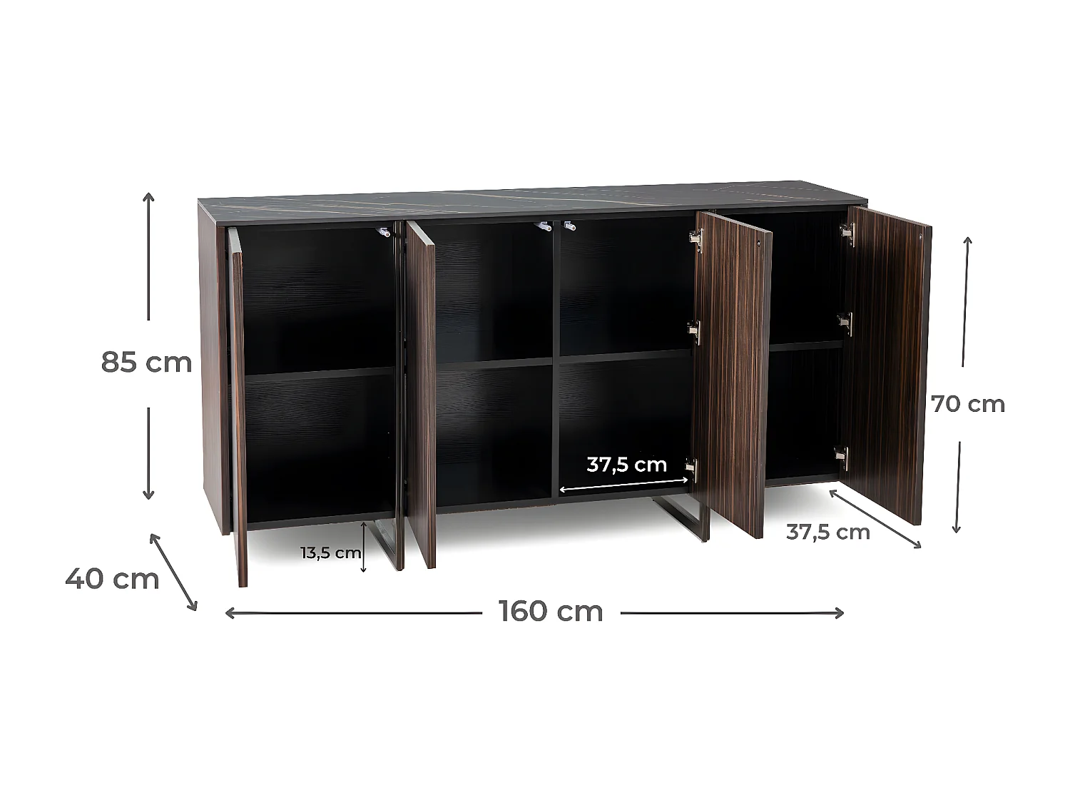 Omega Buffet 4 portes (160 x 40 x H 85 cm) en Céramique Noire