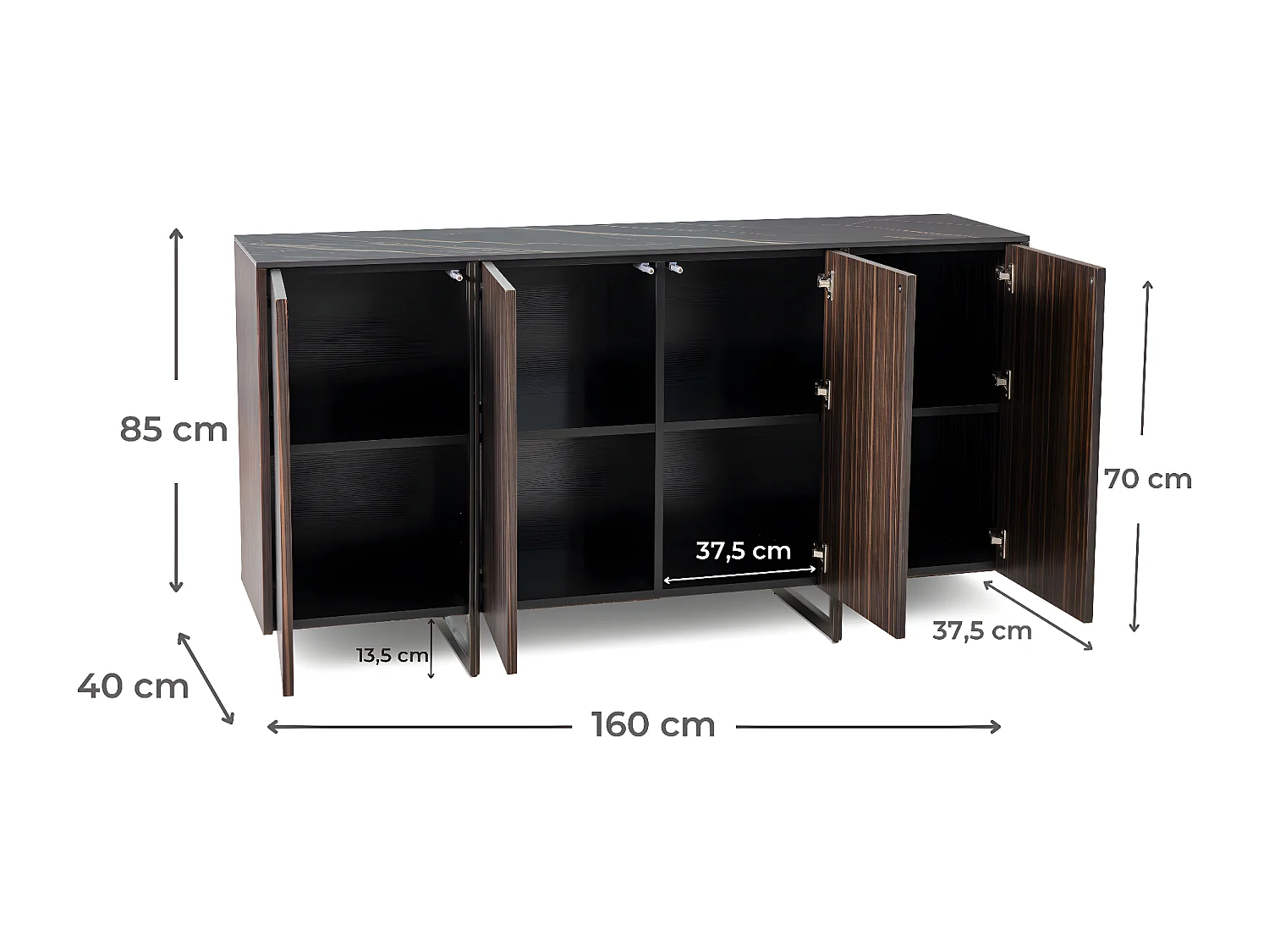 Omega Buffet 4 portes (160x40xH 85 cm) en Céramique Noire