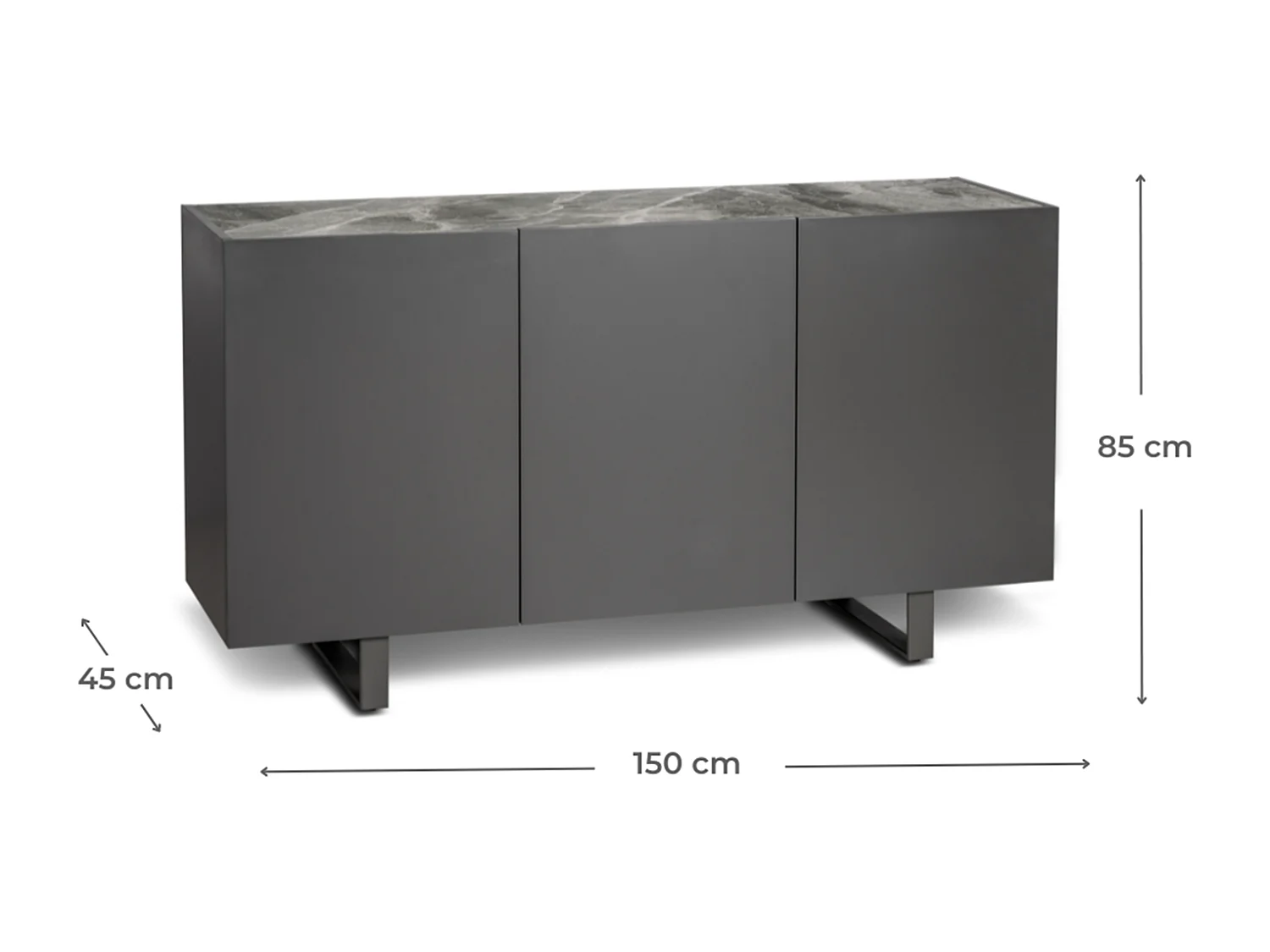 Pegaso – 3-türiges Sideboard (150 x 45 x H 85 cm) aus dunkelgrauer Keramik