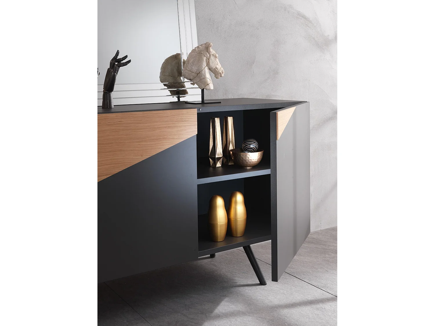Ginger - 3-türiges Sideboard (180 x 80 H cm) aus dunkelgrauem Melamin