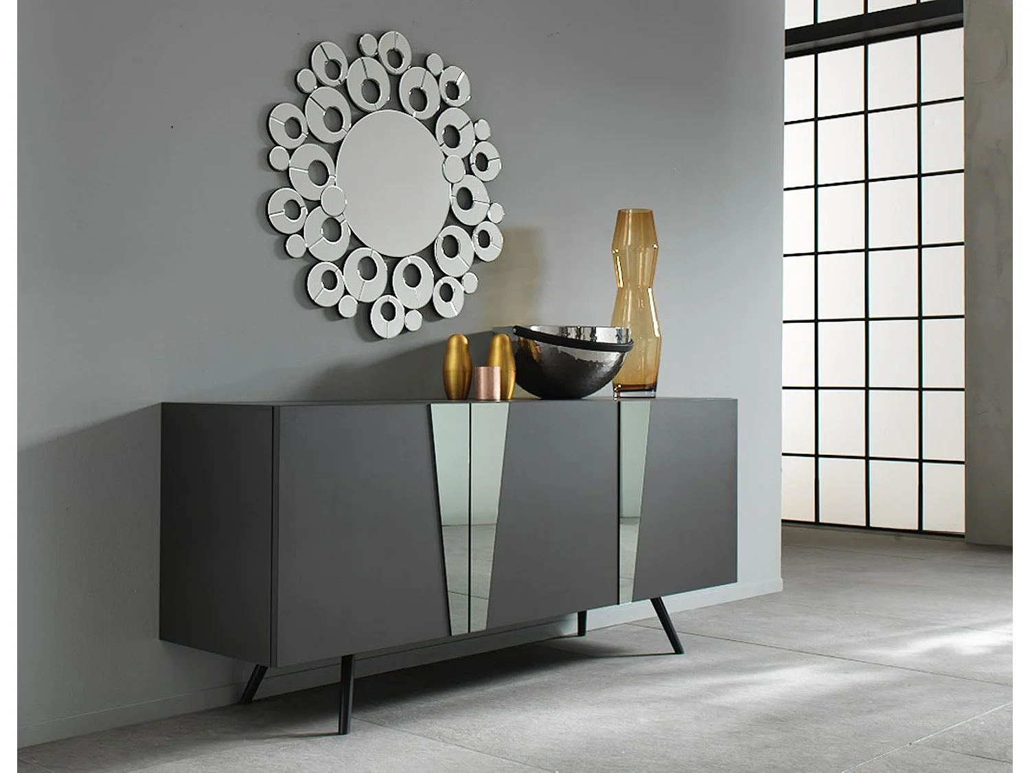 Ginger - Credenza a 3 ante (180 x 80 H cm) in melaminico grigio scuro