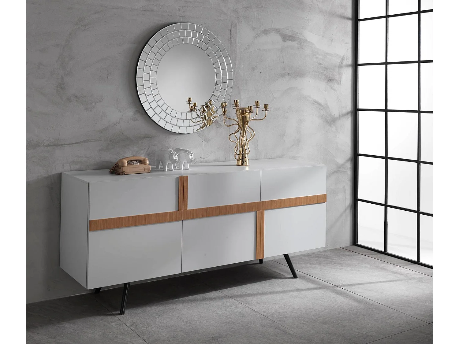 Ginger - Komoda 3-drzwiowa (180 x 80 H cm) w kolorze białej melaminy