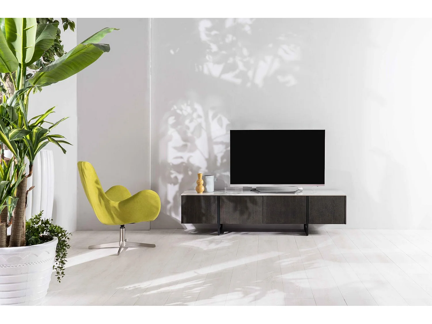 Alpha - TV-Schrank (180 x 40 x H 45 cm) aus dunkelgrauer Keramik