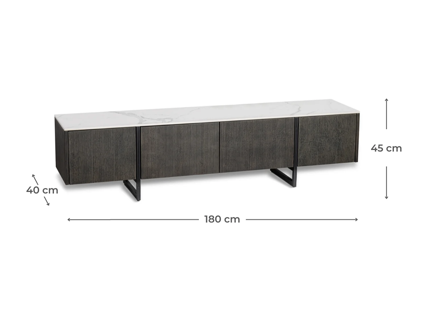 Alpha - TV-Schrank (180 x 40 x H 45 cm) aus dunkelgrauer Keramik