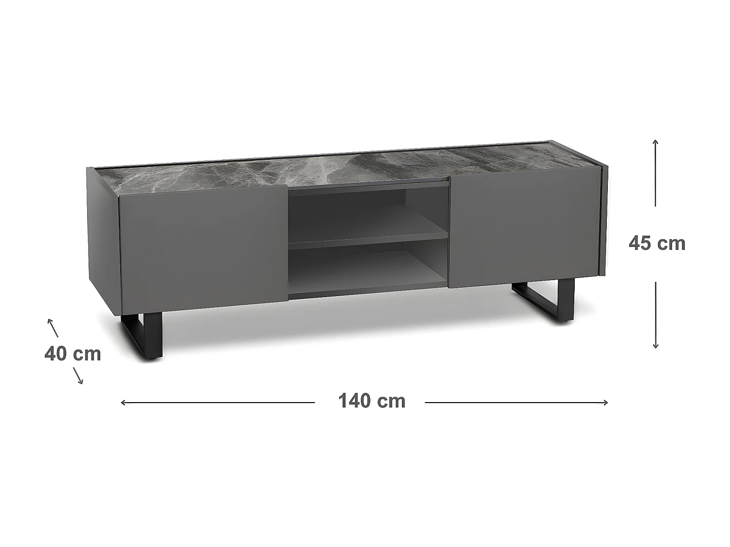 Pegaso - szafka pod TV (140 x 40 x wys. 45 cm) z ceramiki w kolorze ciemnoszarym