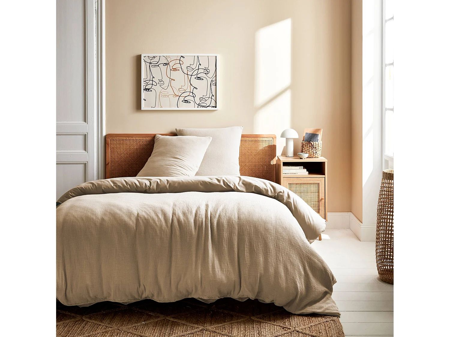 Set di biancheria da letto in garza di cotone beige