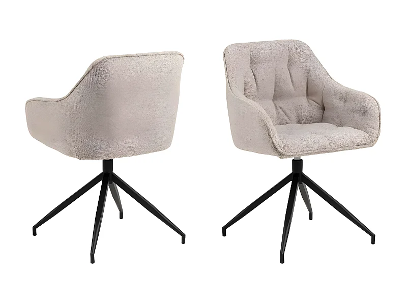 Sedia da pranzo Brooke con braccioli girevoli beige.