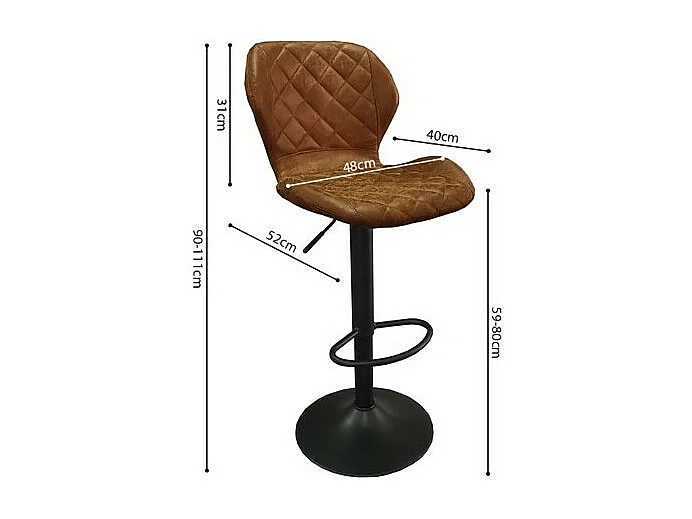 Sgabello da bar MABEL - PU cognac - Altezza regolabile 90-111 cm - Piedi in metallo - Stile vintage