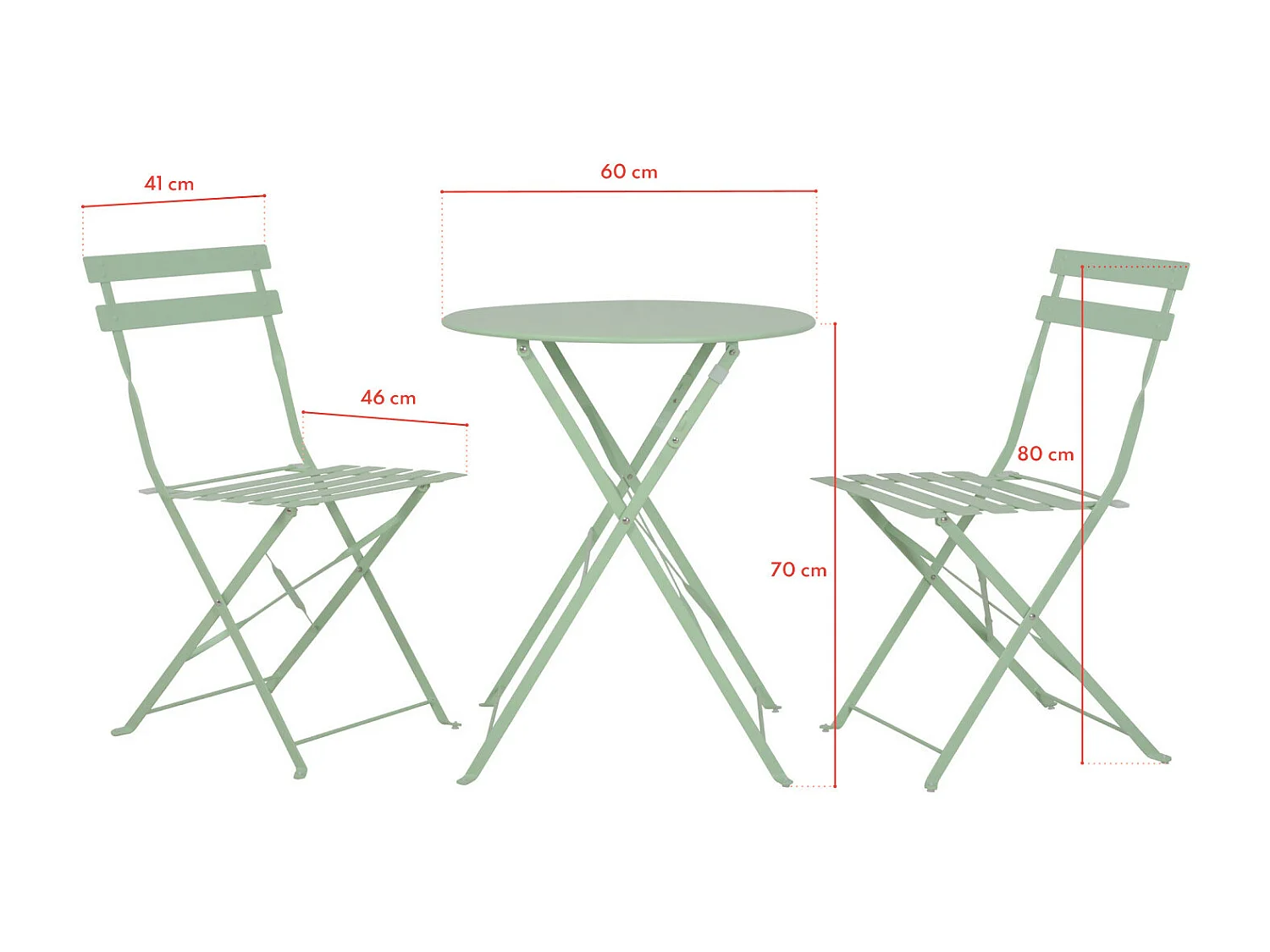 Table et chaises pliantes bistrot balcon terrasse- 2 places - Vert - FLORE