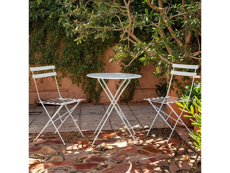 Table et chaises pliantes bistrot balcon terrasse- 2 places - Blanc - FLORE