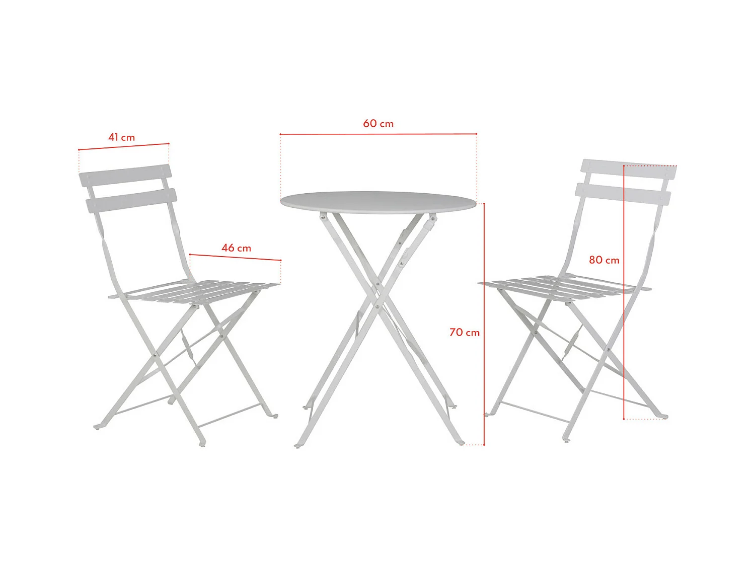 Table et chaises pliantes bistrot balcon terrasse- 2 places - Blanc - FLORE