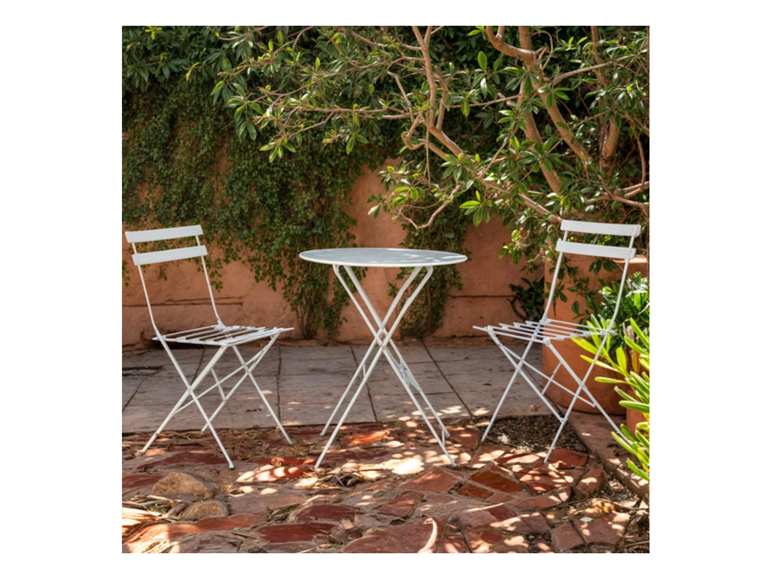 Table et chaises pliantes bistrot balcon terrasse- 2 places - Blanc - FLORE