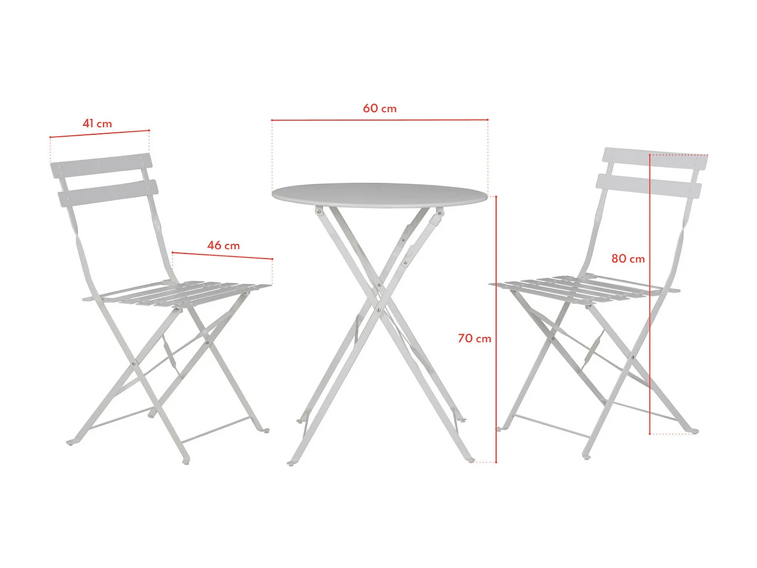Table et chaises pliantes bistrot balcon terrasse- 2 places - Blanc - FLORE