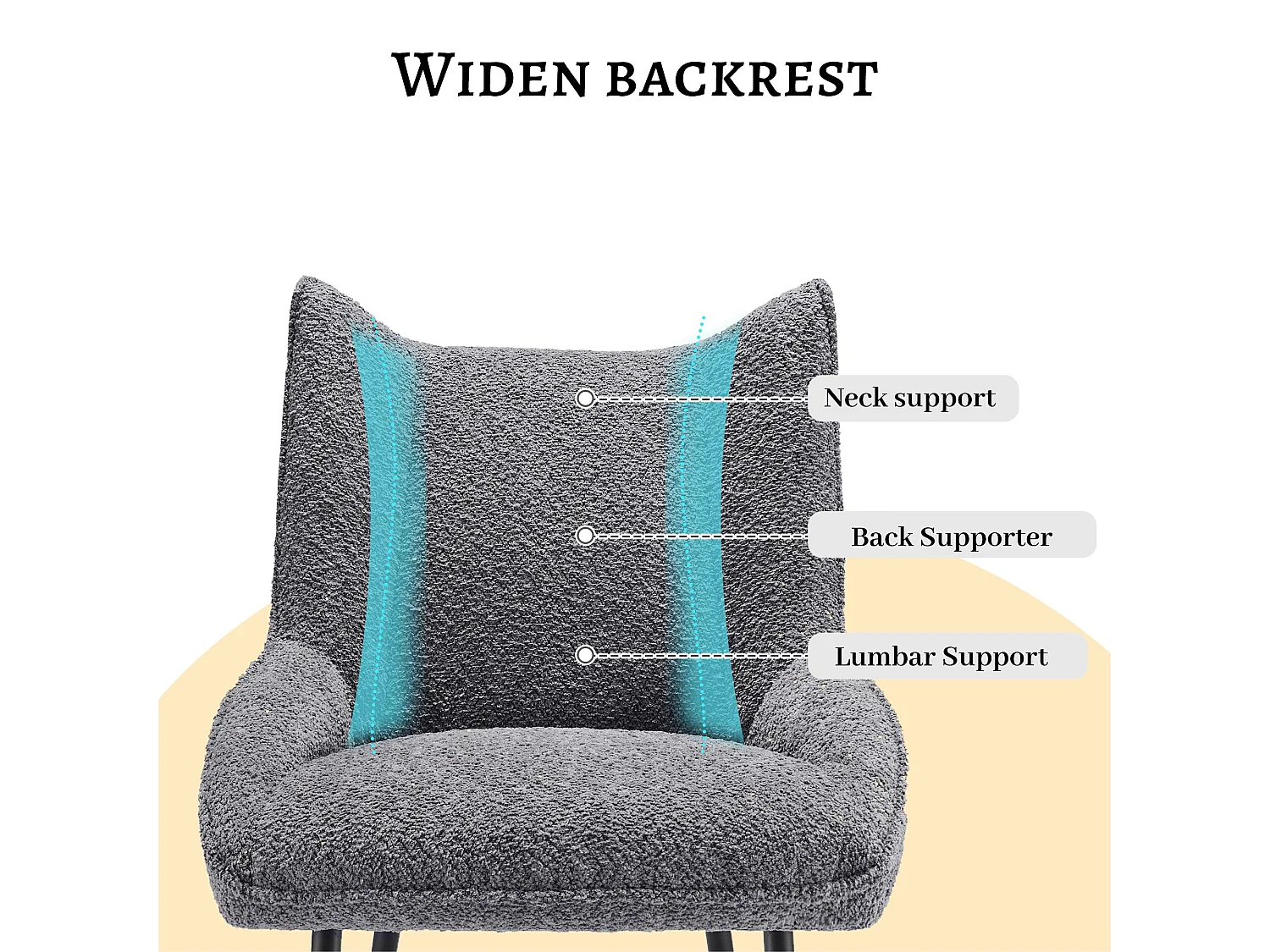 Lot de 4 Chaises avec coussin de siège épais - tissu en peluche tiddy - Gris