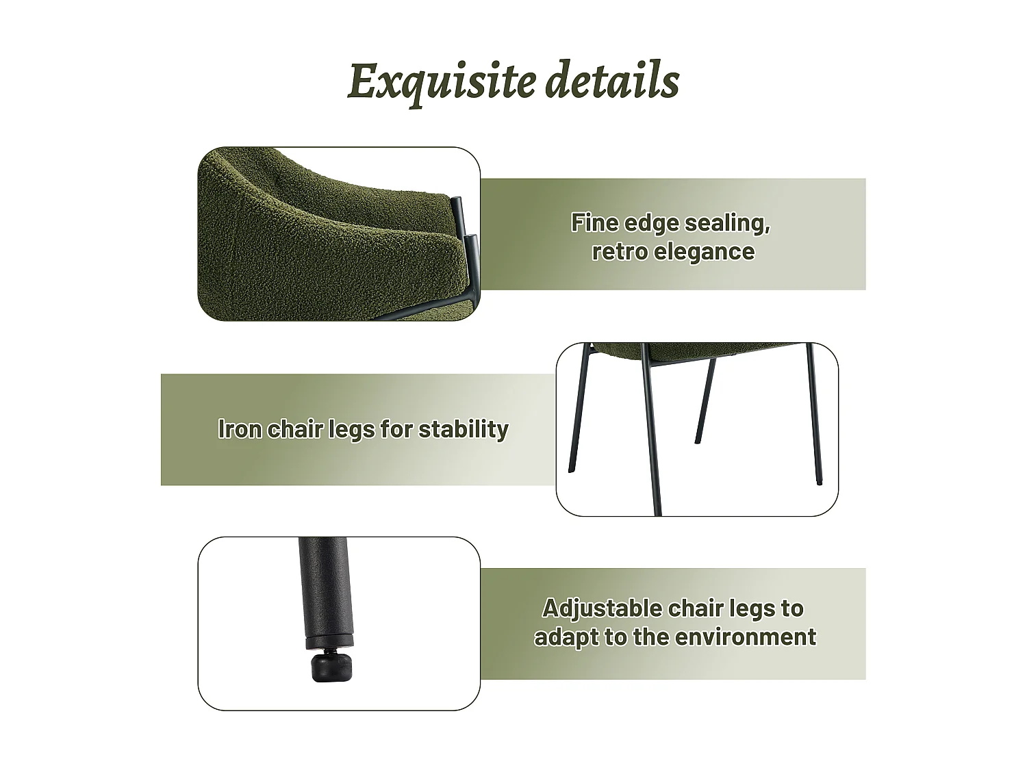 Lot de 6 Chaises de salle à manger avec accoudoirs - tissu en sherpa - style moderne - Vert