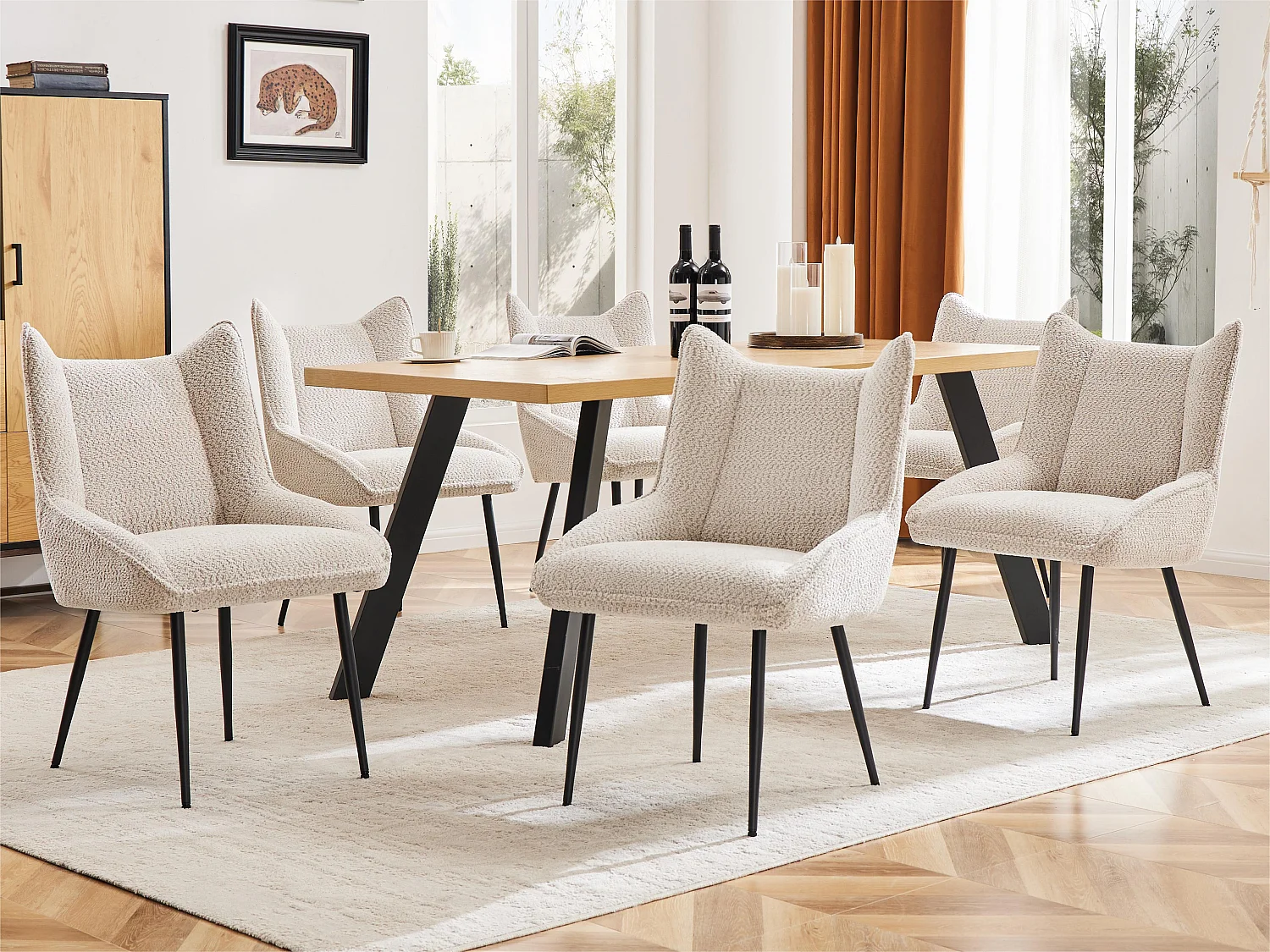 Lot de 6 Chaises avec coussin de siège épais - tissu en peluche tiddy - Beige