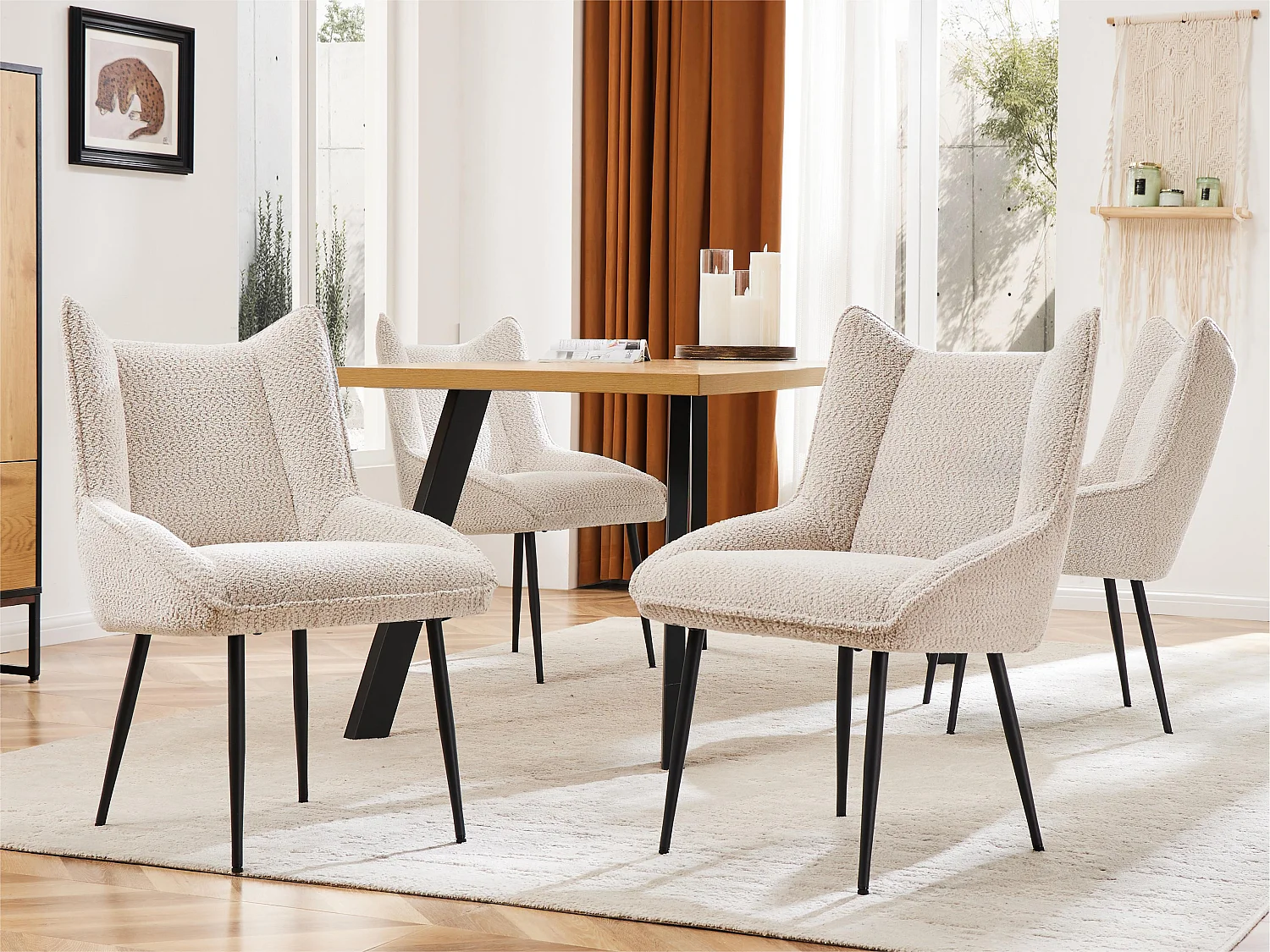 Lot de 4 Chaises avec coussin de siège épais - tissu en peluche tiddy - Beige