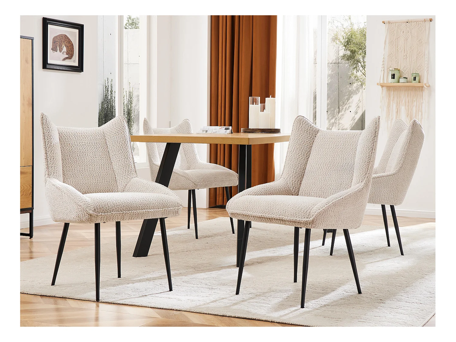 Lot de 4 Chaises avec coussin de siège épais - tissu en peluche tiddy - Beige