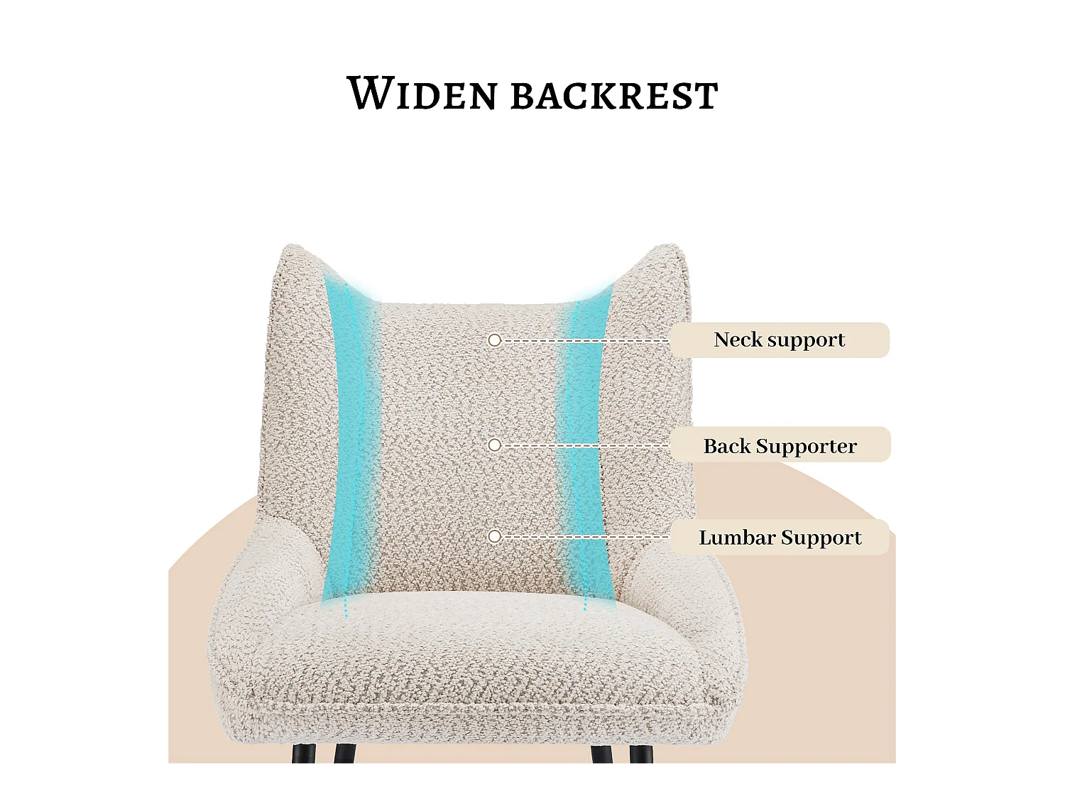 Lot de 4 Chaises avec coussin de siège épais - tissu en peluche tiddy - Beige