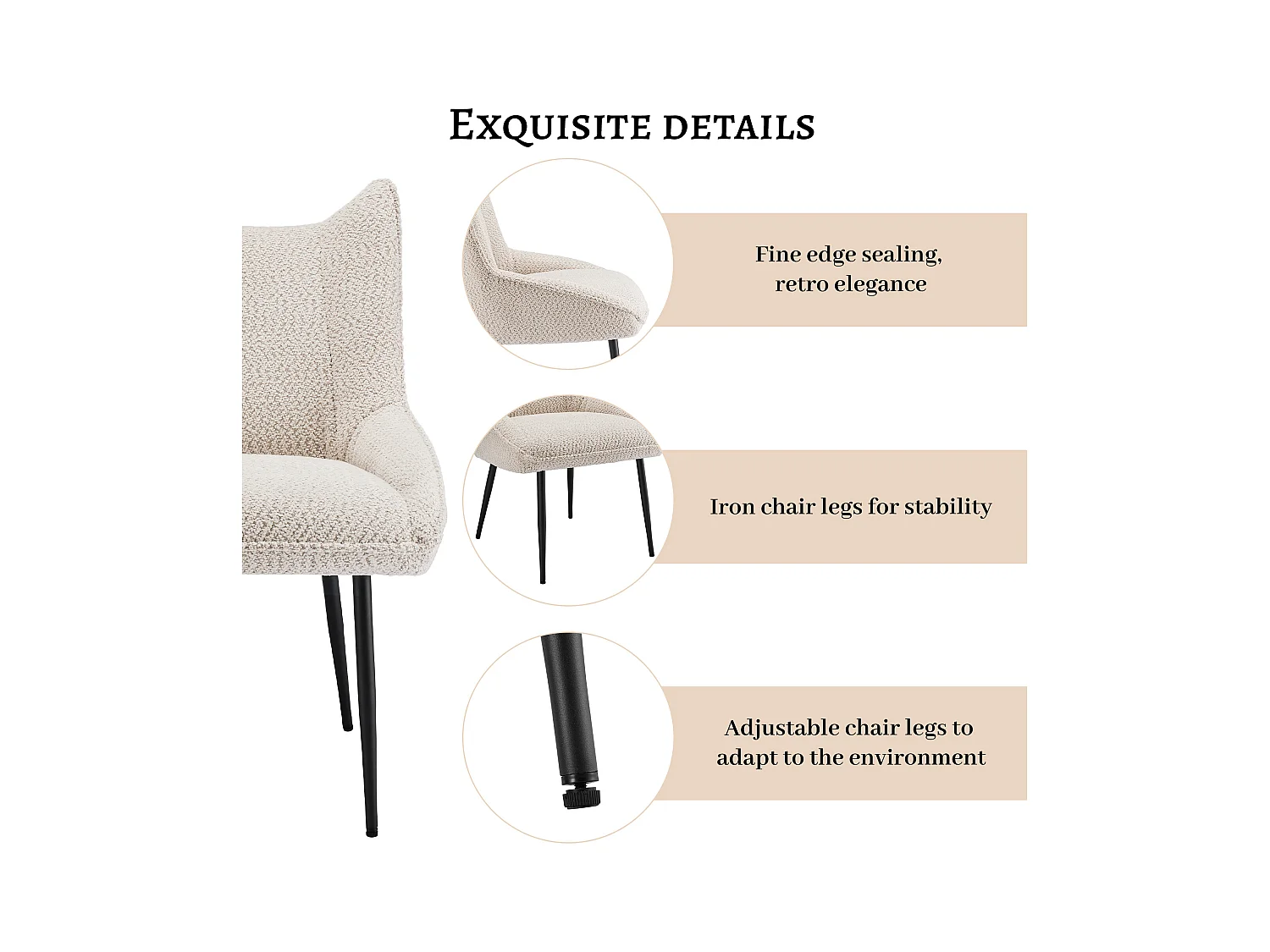 Lot de 4 Chaises avec coussin de siège épais - tissu en peluche tiddy - Beige