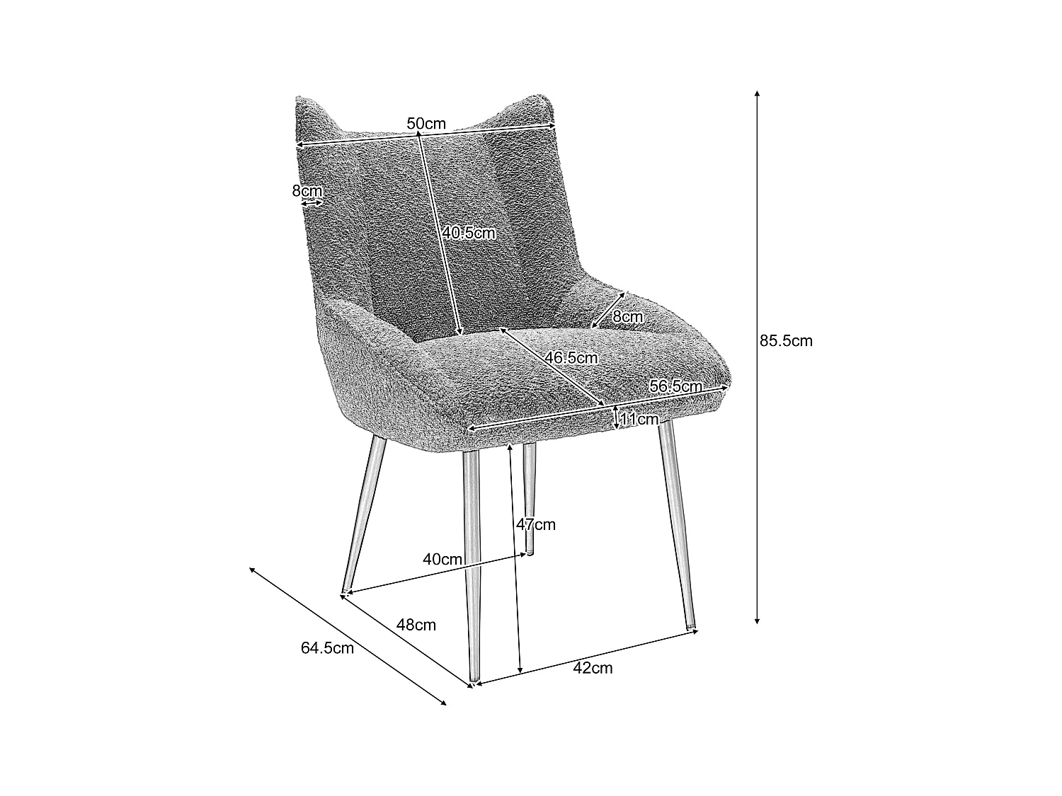 Lot de 4 Chaises avec coussin de siège épais - tissu en peluche tiddy - Beige