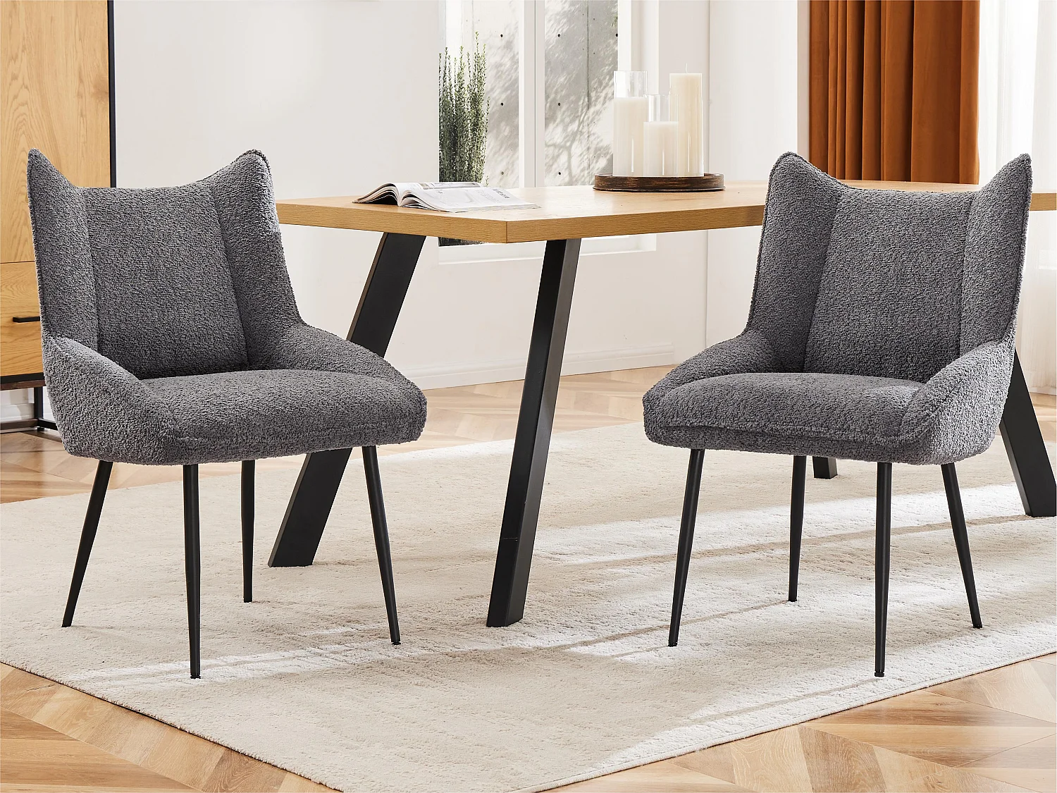 Set mit 2 Stühlen mit dickem Sitzkissen – Tiddy-Plüschstoff – Grau