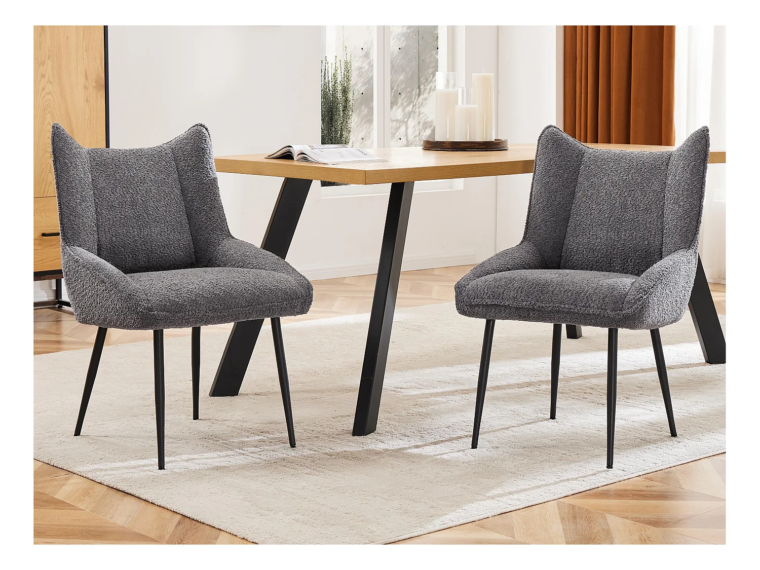 Lot de 2 Chaises avec coussin de siège épais - tissu en peluche tiddy - Gris