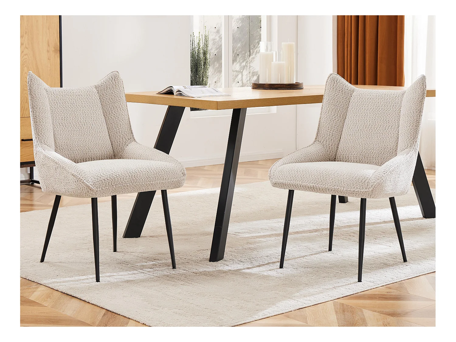 Lot de 2 Chaises avec coussin de siège épais - tissu en peluche tiddy - Beige