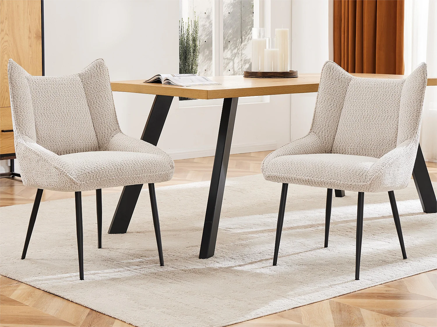 Lot de 2 Chaises avec coussin de siège épais - tissu en peluche tiddy - Beige