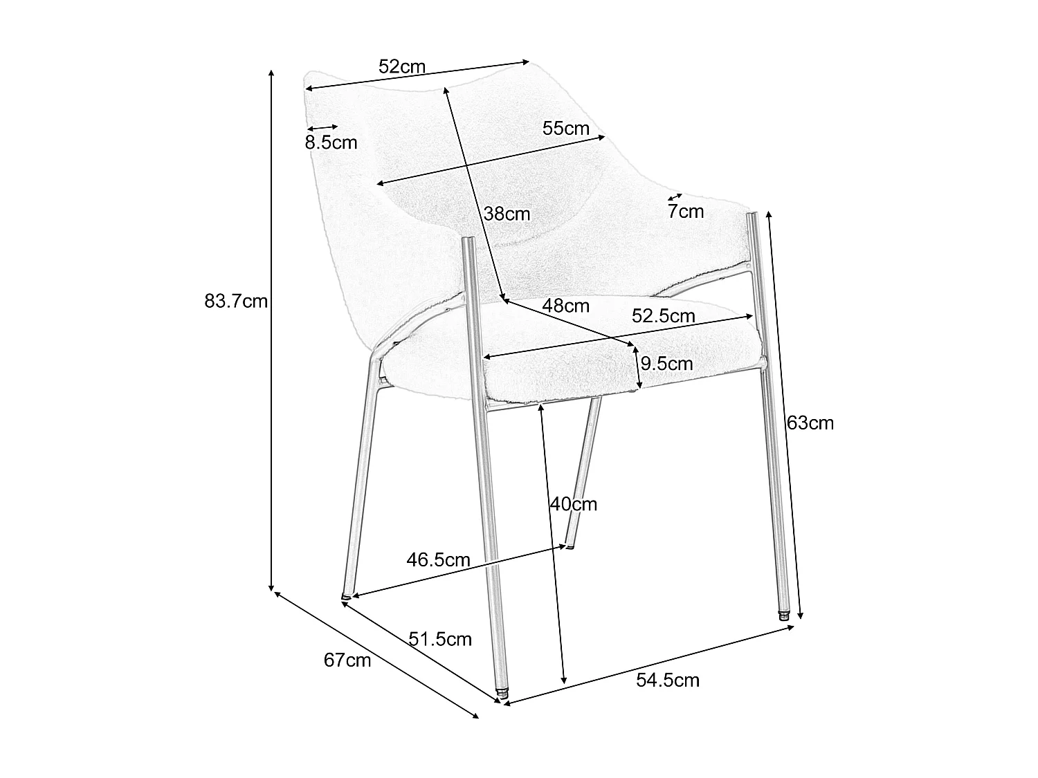 Lot de 2 Chaises de salle à manger avec accoudoirs - tissu en sherpa - style moderne - Vert