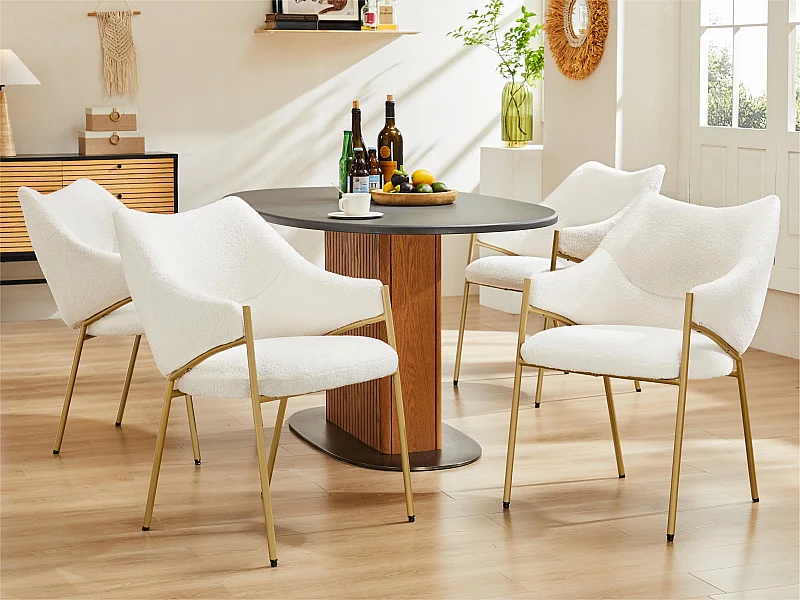 Set mit 4 Esszimmerstühlen mit Armlehnen – Sherpa-Stoff – moderner Stil – Beige