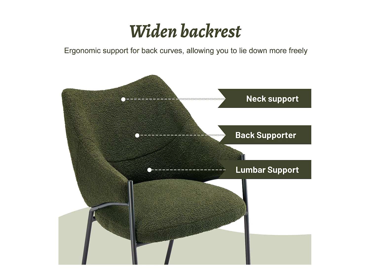 Lot de 4 Chaises de salle à manger avec accoudoirs - tissu en sherpa - style moderne - Vert