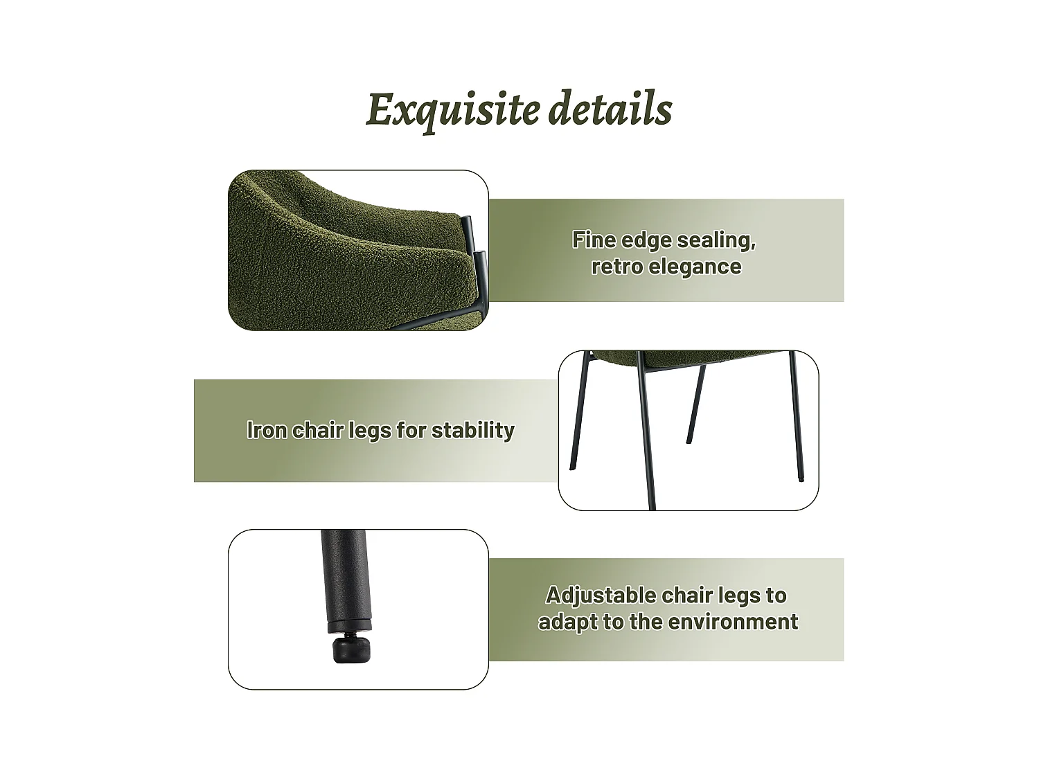 Lot de 4 Chaises de salle à manger avec accoudoirs - tissu en sherpa - style moderne - Vert