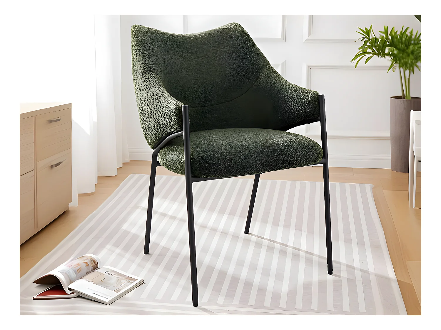 1 Chaise de salle à manger avec accoudoirs - tissu en sherpa - style moderne - Vert
