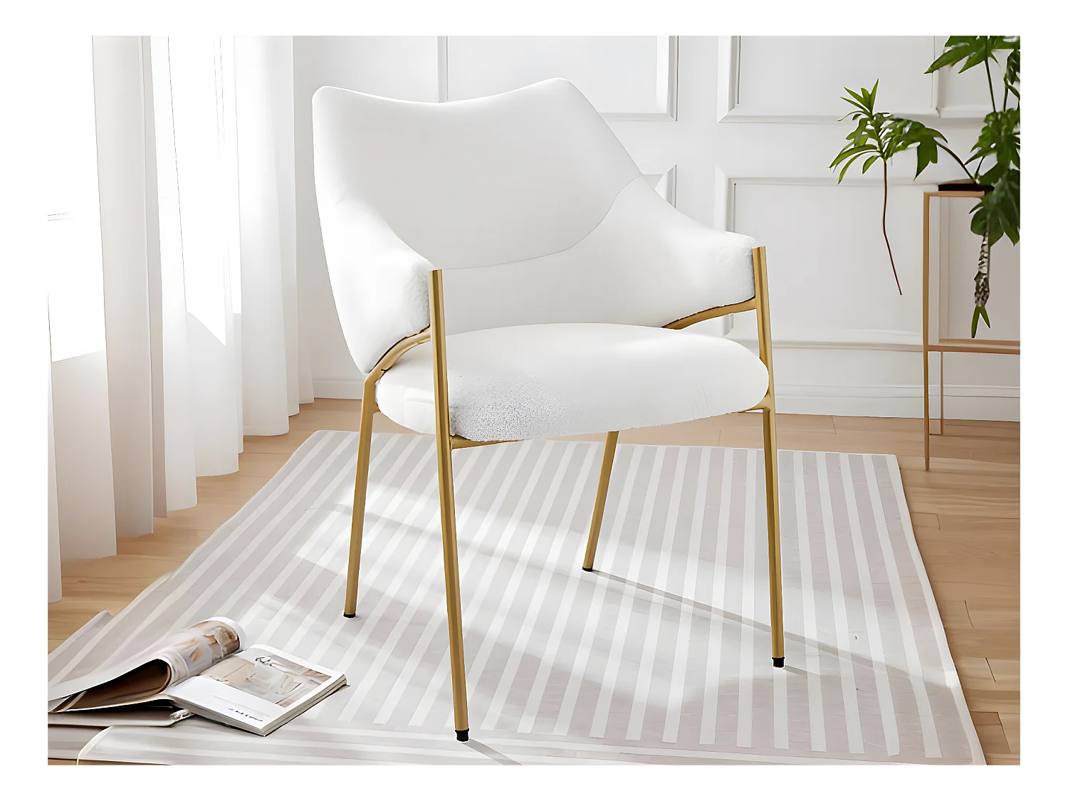 1 Chaise de salle à manger avec accoudoirs - tissu en sherpa - style moderne - Beige