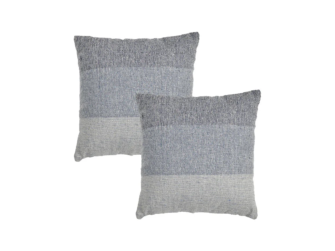 Lot 2 coussins carrés 40 x 40 cm coton brodé dégradé de bleu - ABYSS