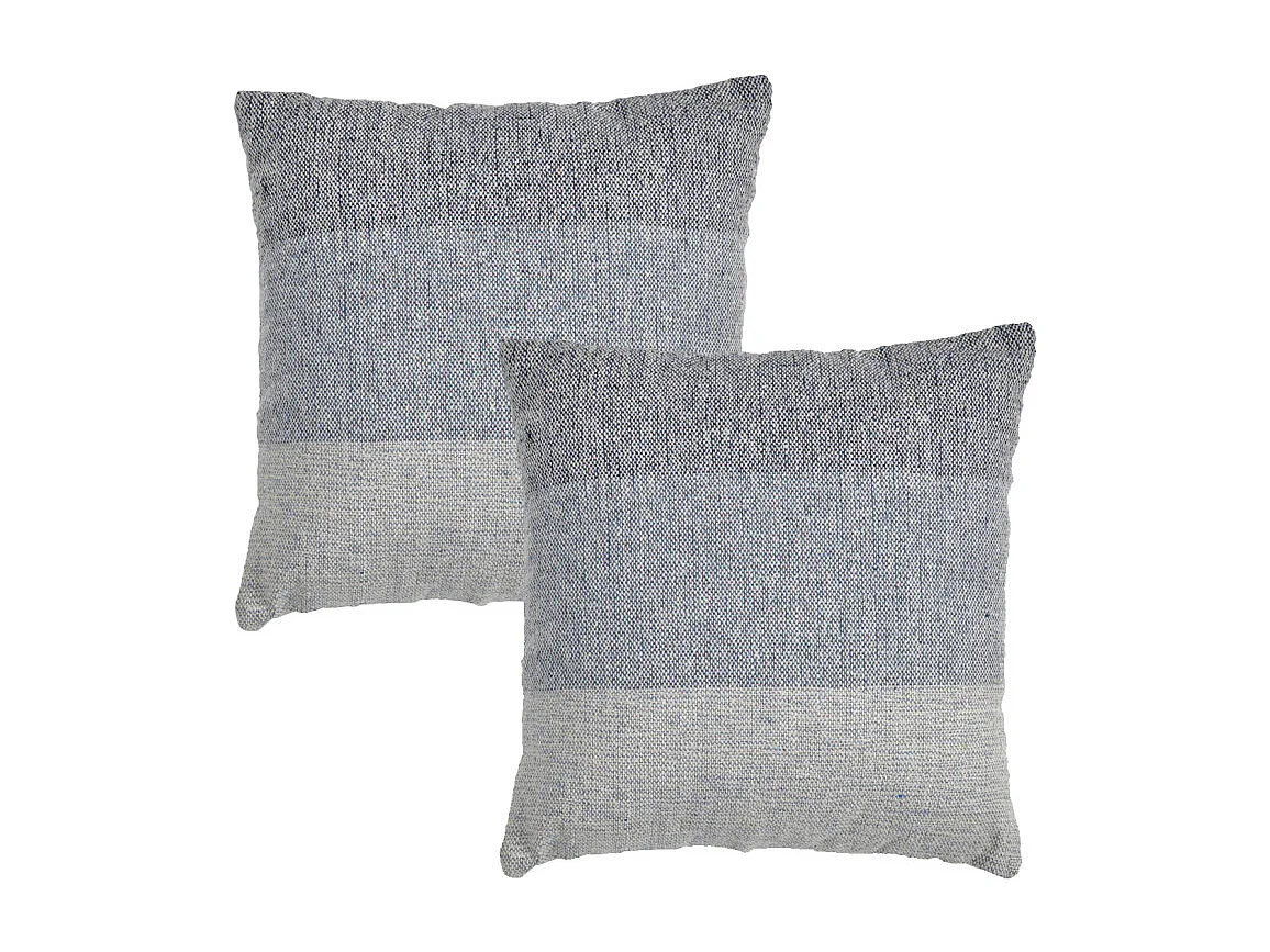 Lot 2 coussins carrés 40 x 40 cm coton brodé dégradé de bleu - ABYSS
