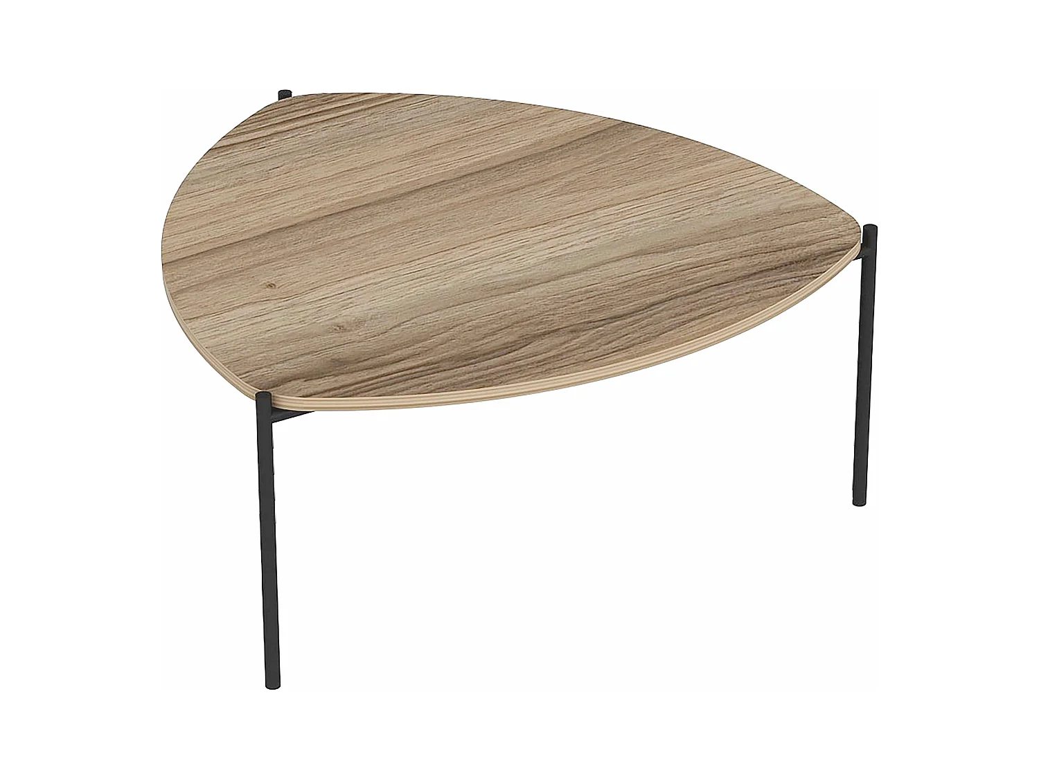 Table basse triangulaire en acier et effet bois