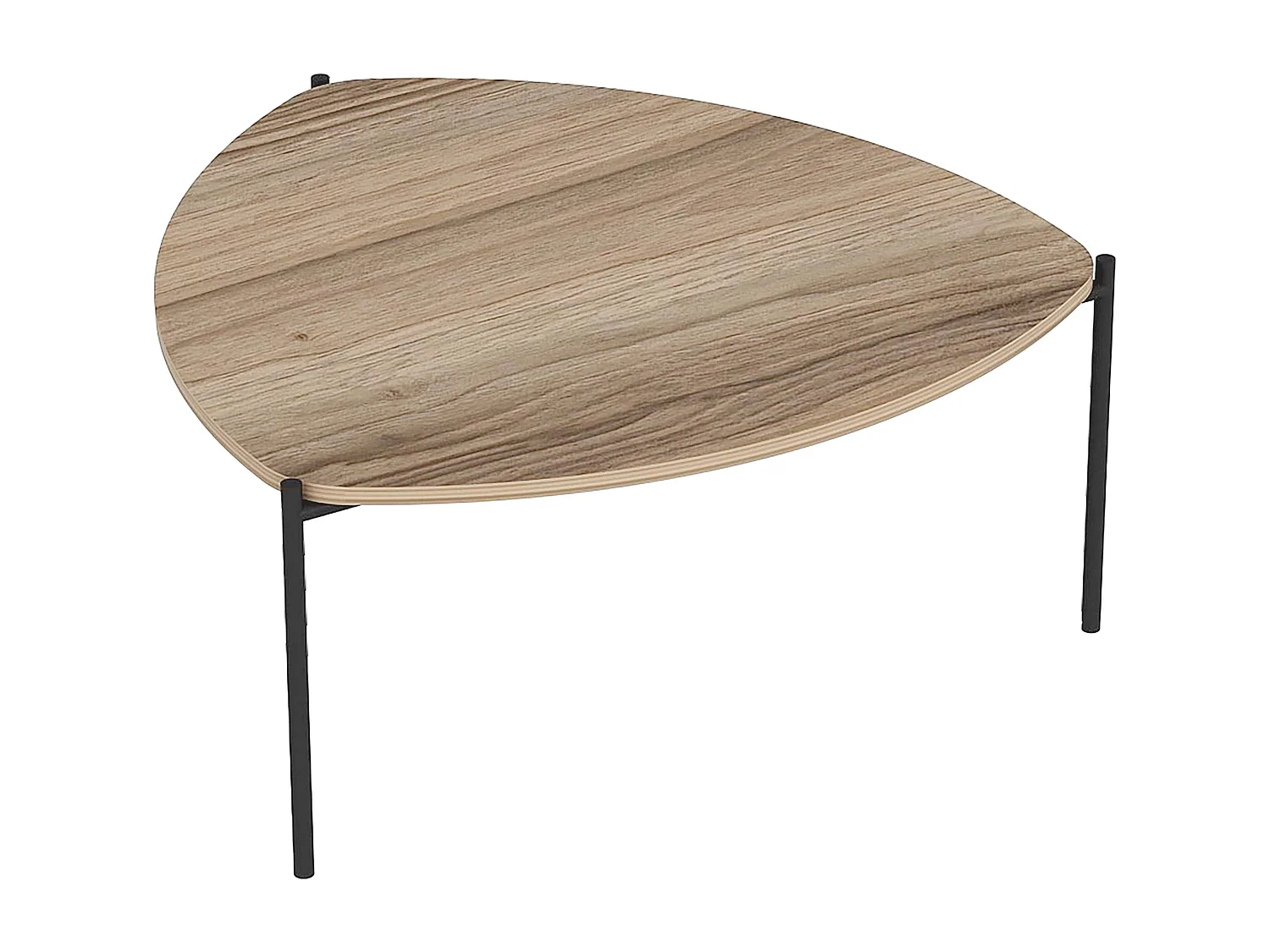 Table basse triangulaire en acier et effet bois
