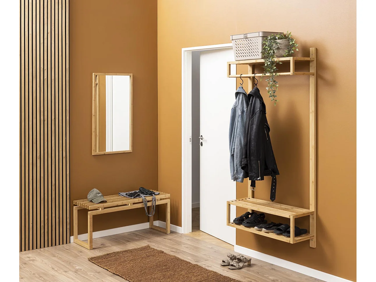 Bali portemanteau 1 barre de suspension, 3 tablettes bambou.